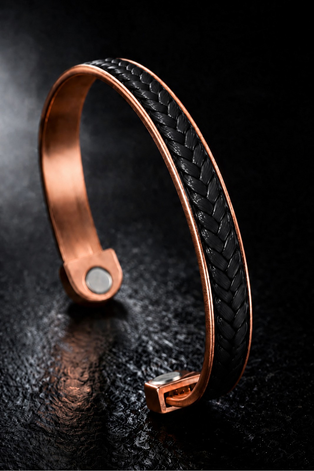 Unisex Copper Bracelet �st� Leather Braided Magnetic Model Pure Copper Bracelet