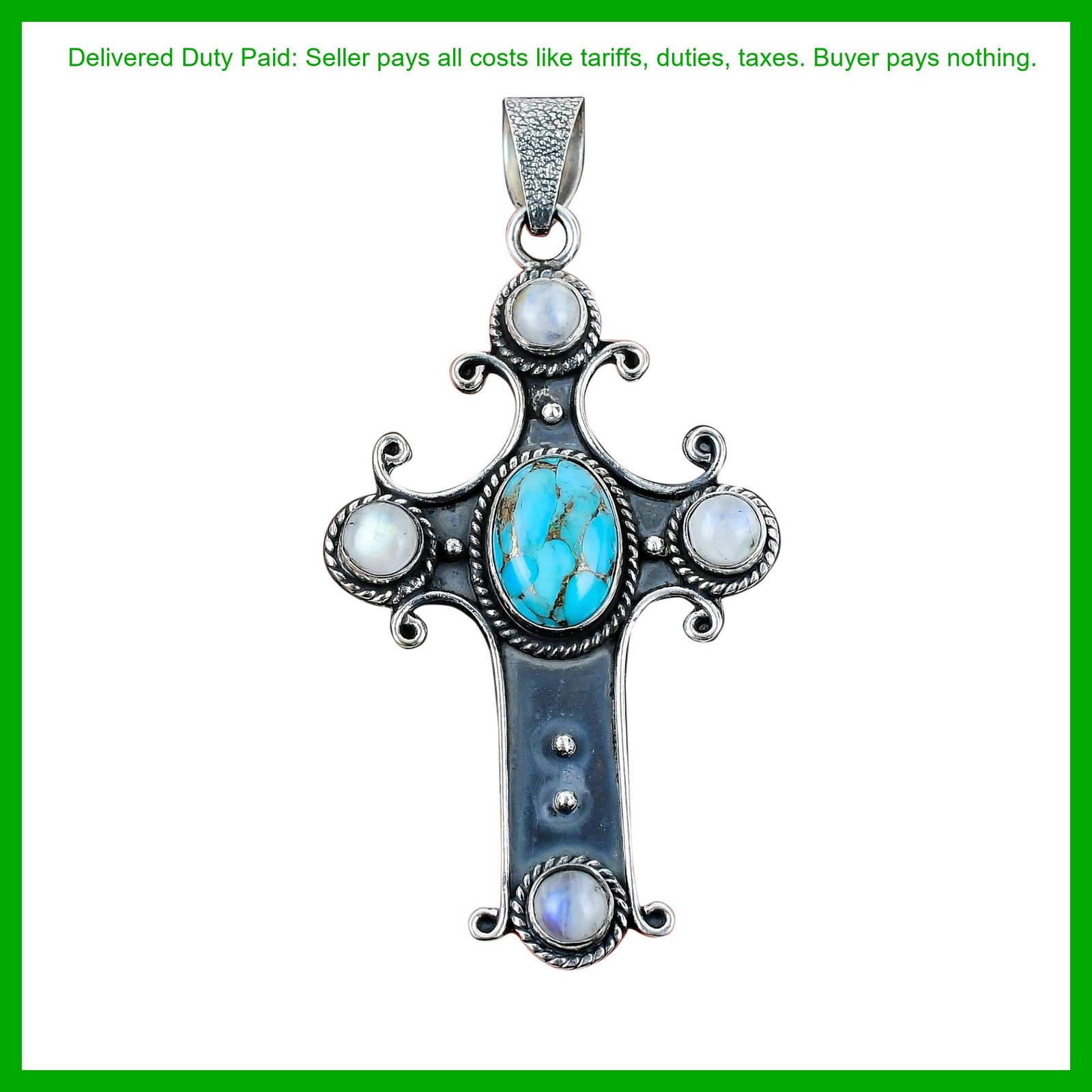Oval Copper Blue Turquoise Gemstone 925 Sterling Silver Wedding Pendant Jewelry