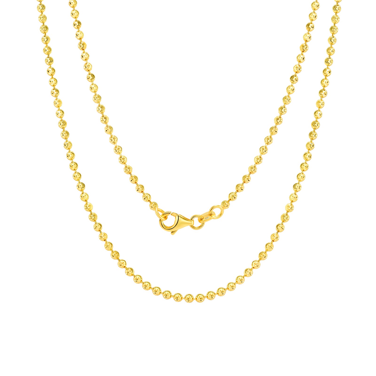 10K Yellow Gold Solid 2mm Moon Diamond Cut Ball Bead Chain Link Necklace 16″-30″