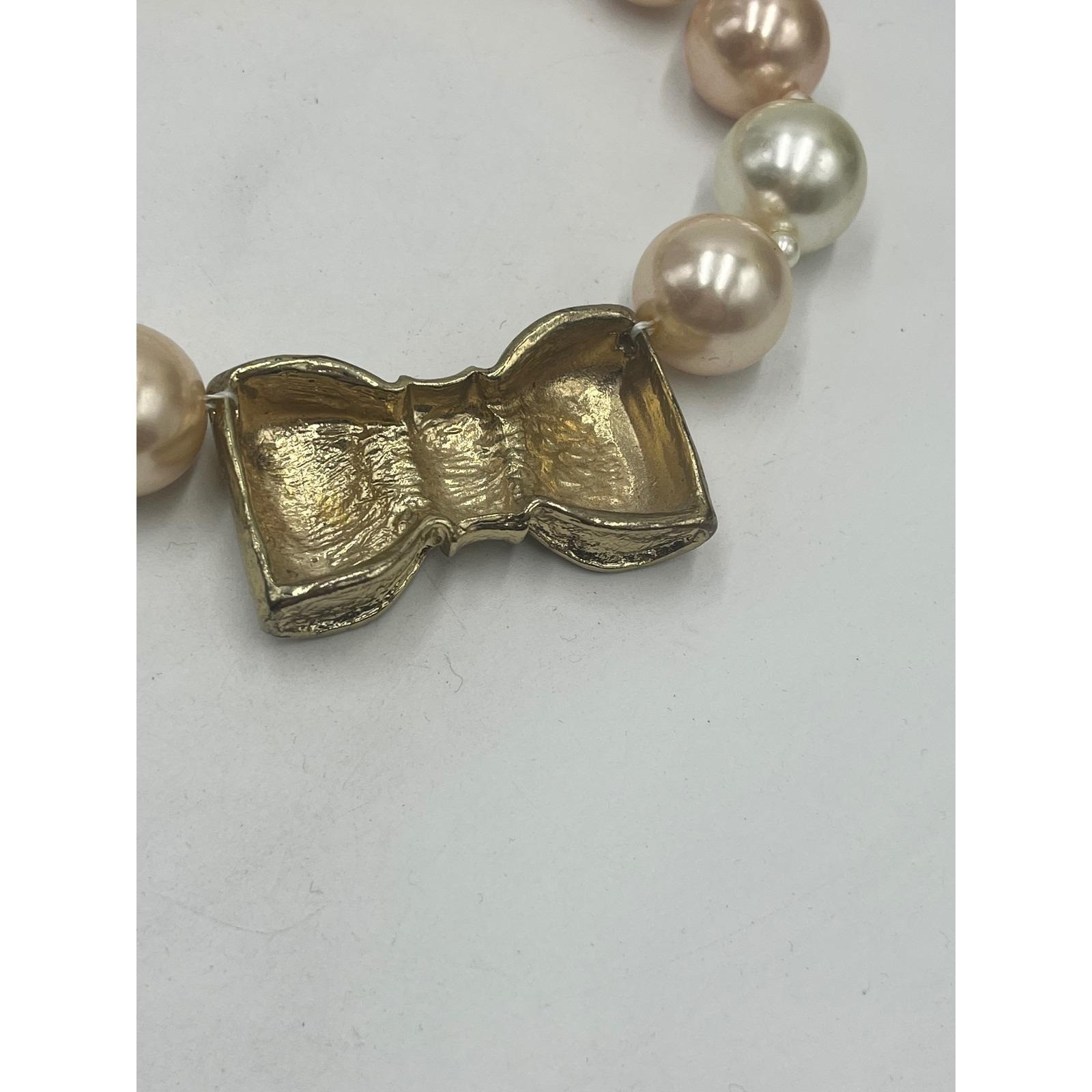 Lucia Vintage Large Faux Cream champagne Pearl Gold Tone Bow Collar Necklace