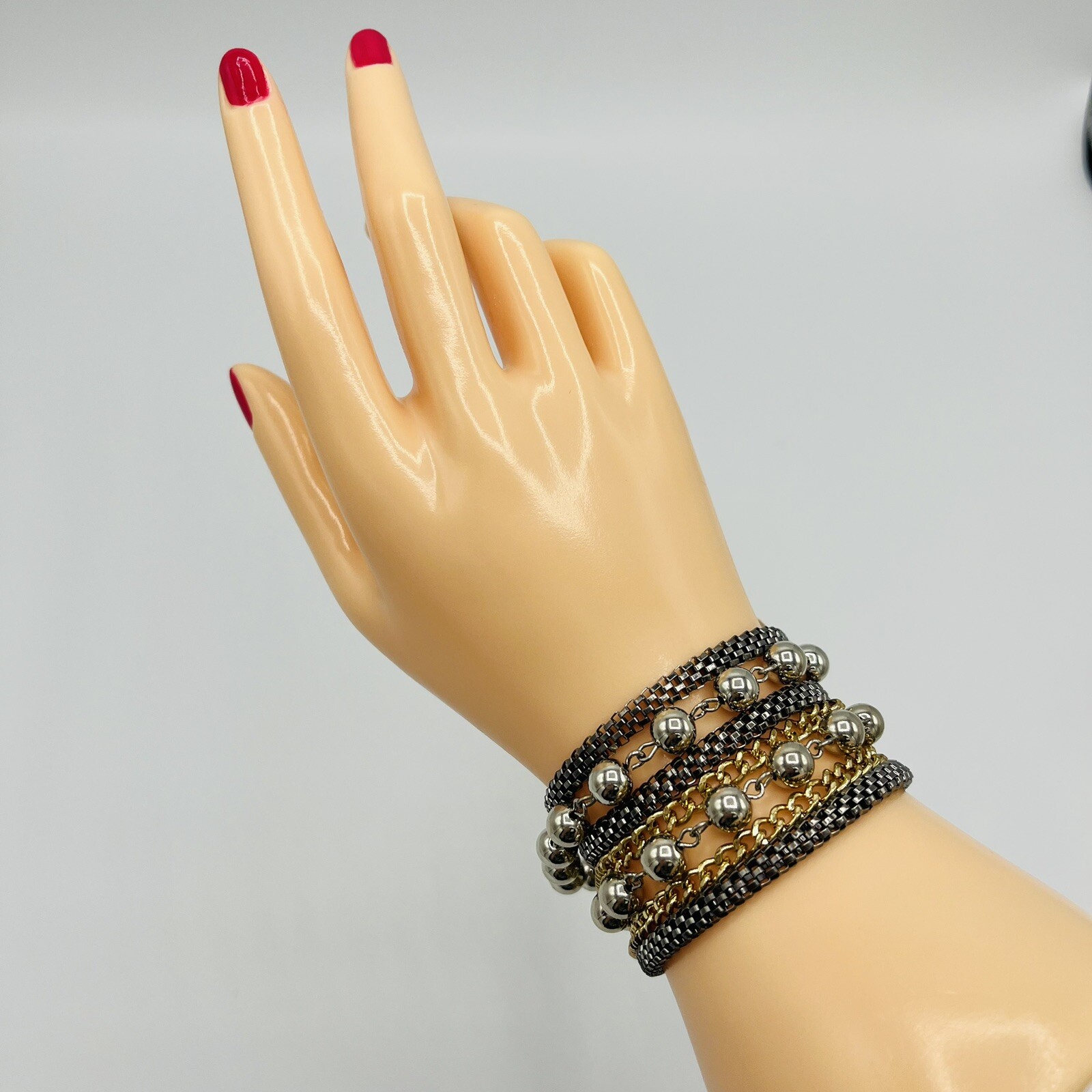 New York And Company Layer Bracelet Chain Black Silver Gold Colors Magnetic