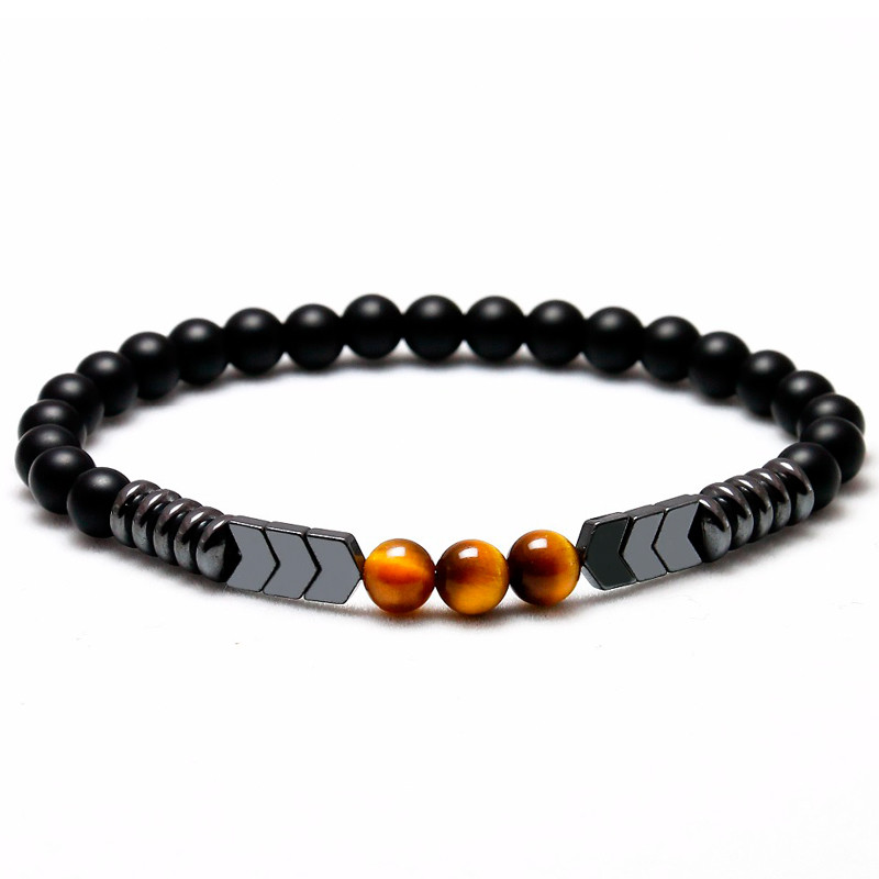 Natural Matte Onyx Bead Hematite Arrow Tiger Eye Stone Energy Bracelet Men Women