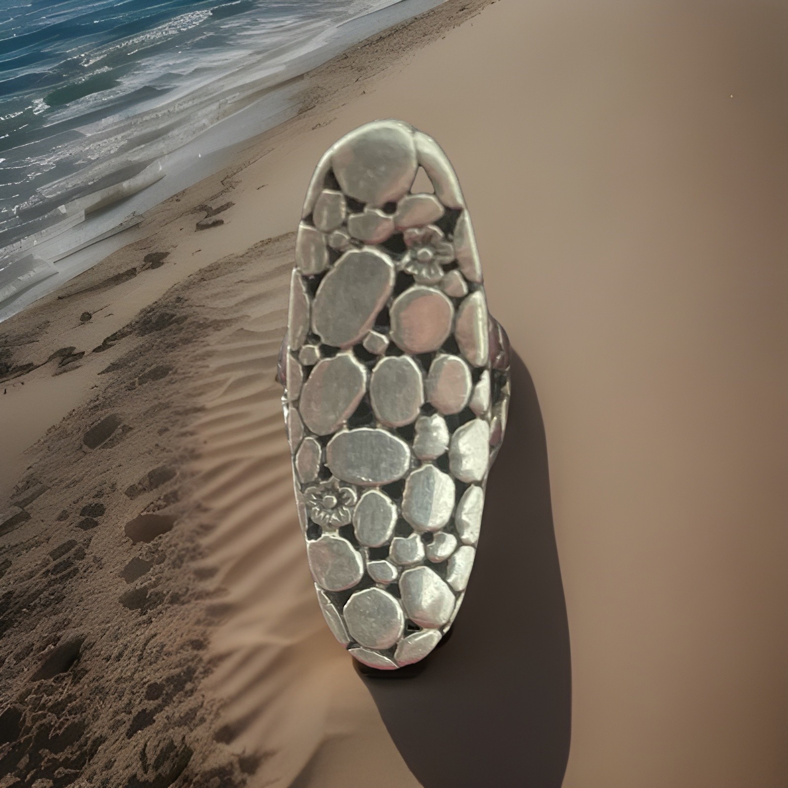 Contour Pebble Ring 925 Sterling Silver Size 6-3/4