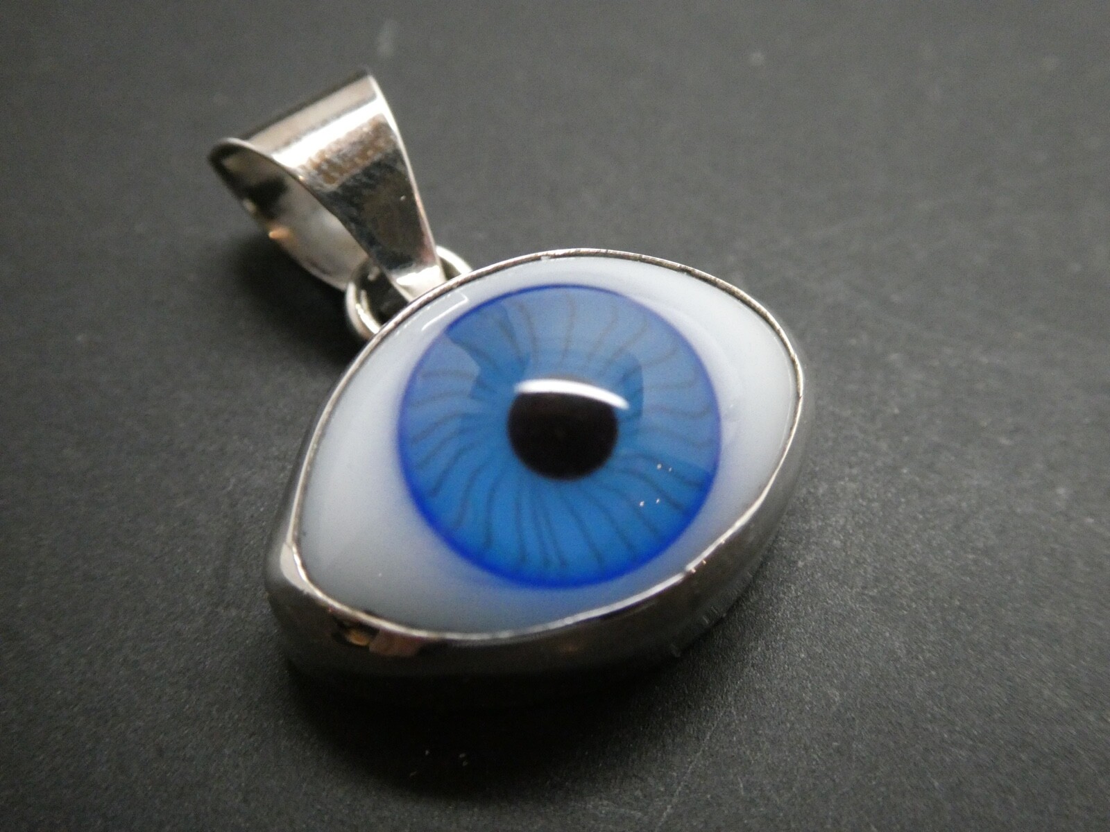 EVIL EYE Sterling Silver 925 Glass Protection Amulet Lucky Pendant Taxco Mexico