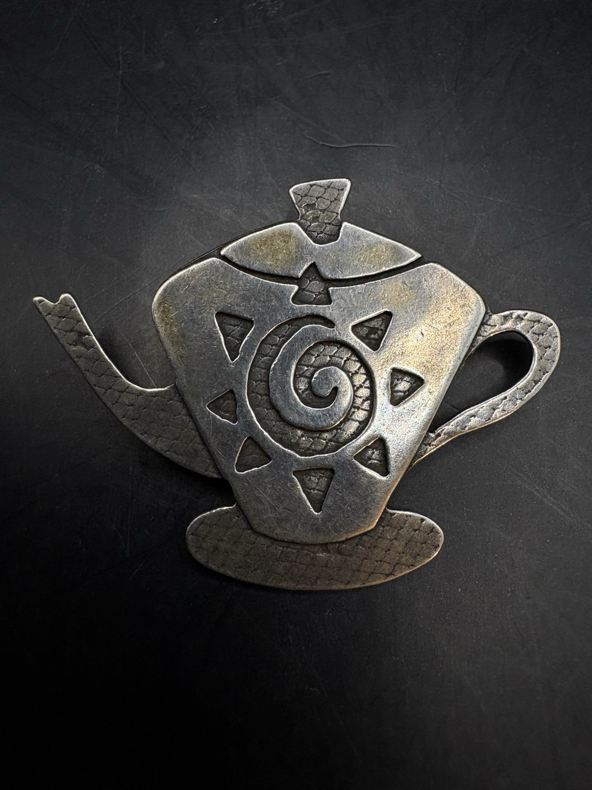 Vintage Artisan Studio Sterling Silver Teapot Brooch Pin Estate 925