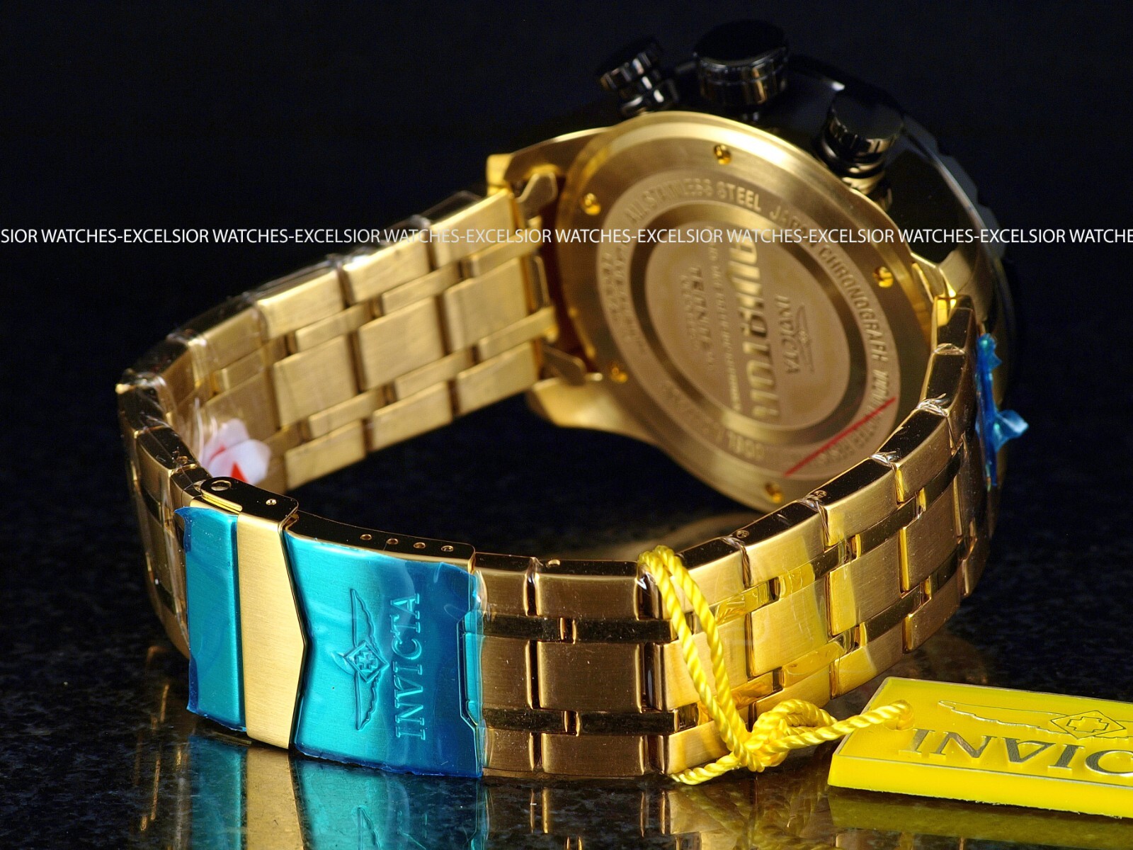 New Invicta Men’s AVIATOR CHRONOGRAPH Quartz Gold Tone SS 48mm Blue Dial Watch