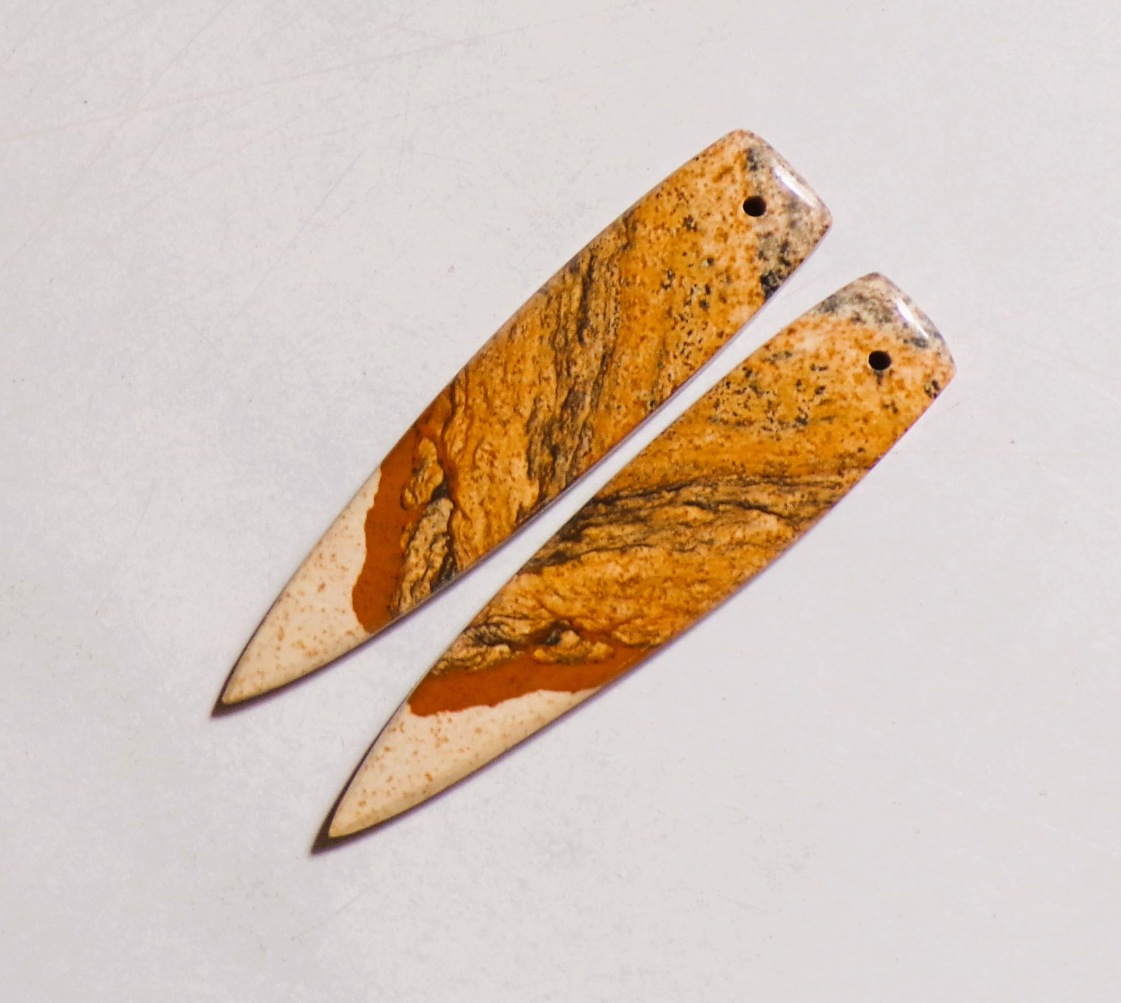 29.05 Cts Natural Picture Jasper Drilled Cabochon Match Pair Gemstone 46X10MM 32