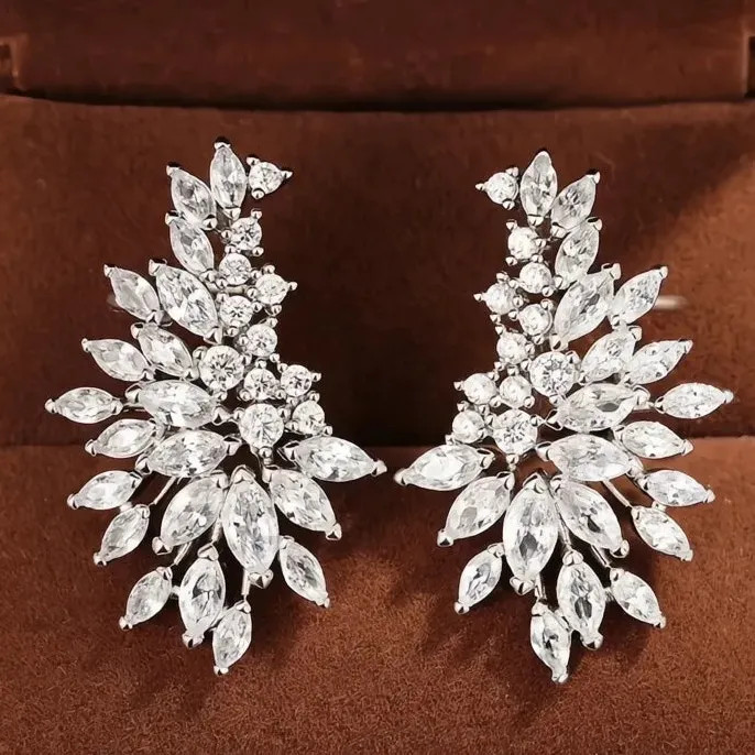 Geometric Copper Alloy Stud Earrings with Cubic Zirconia for Women