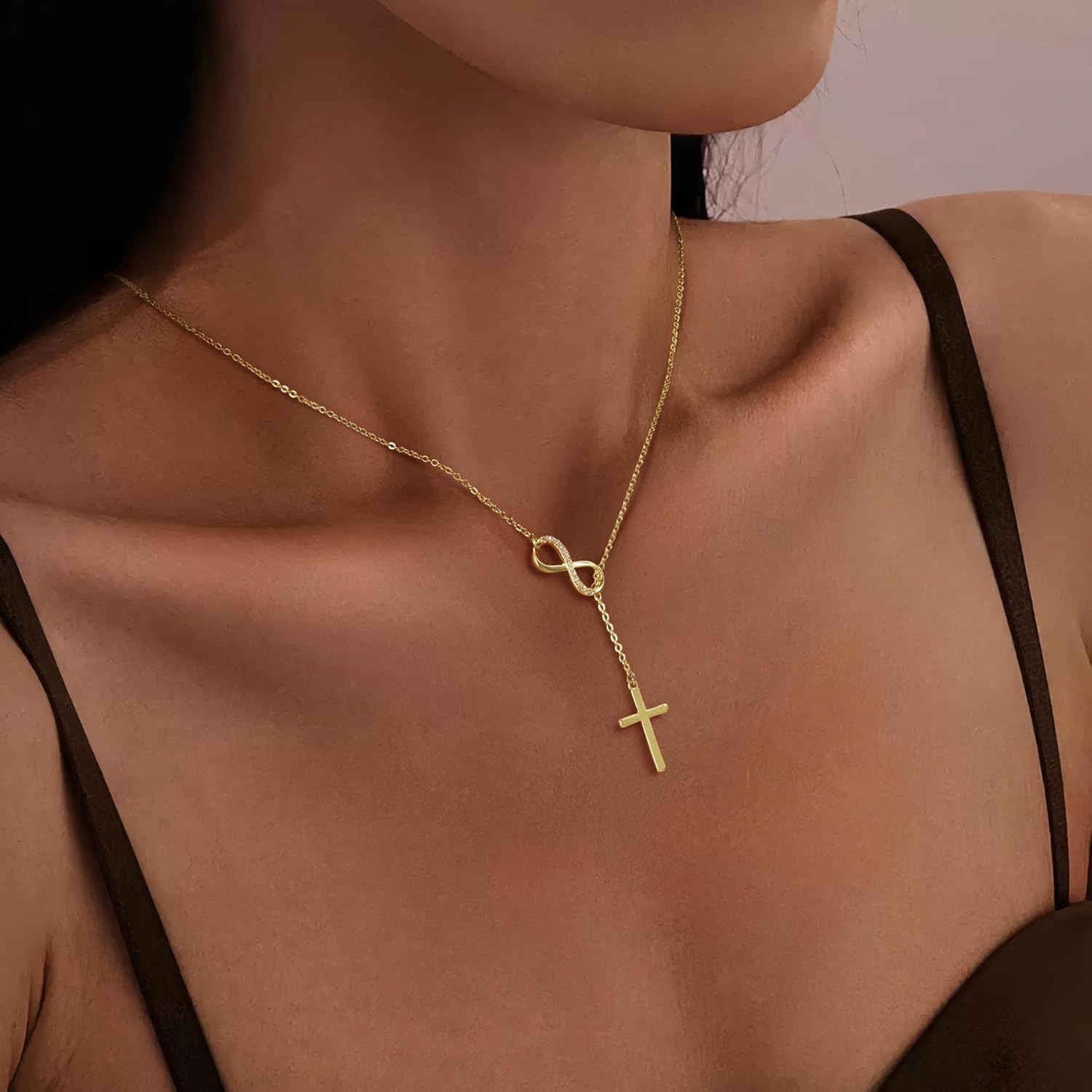Versatile 14K Gold Plated Cross Necklace – Adjustable Chain for Every Occasion