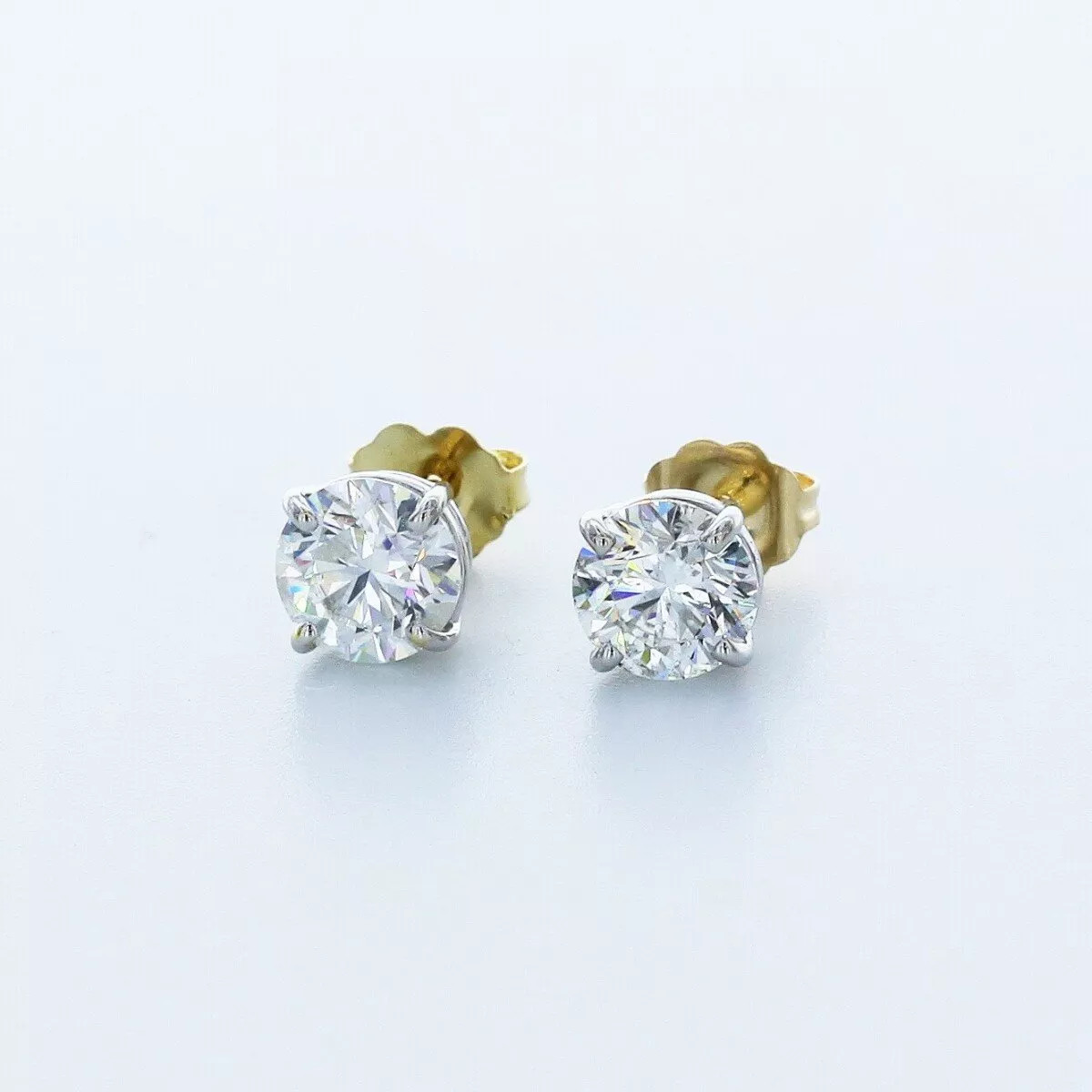 Stud Earrings Solid 14K Yellow Gold Classic Round 2.56 CT Natural Diamond F SI1