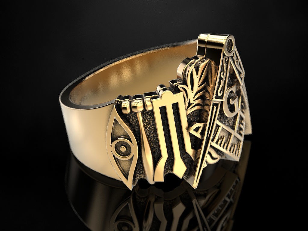 Oxidized Men’s Freemason Square & Compass 925 Sterling Silver Statement Rings