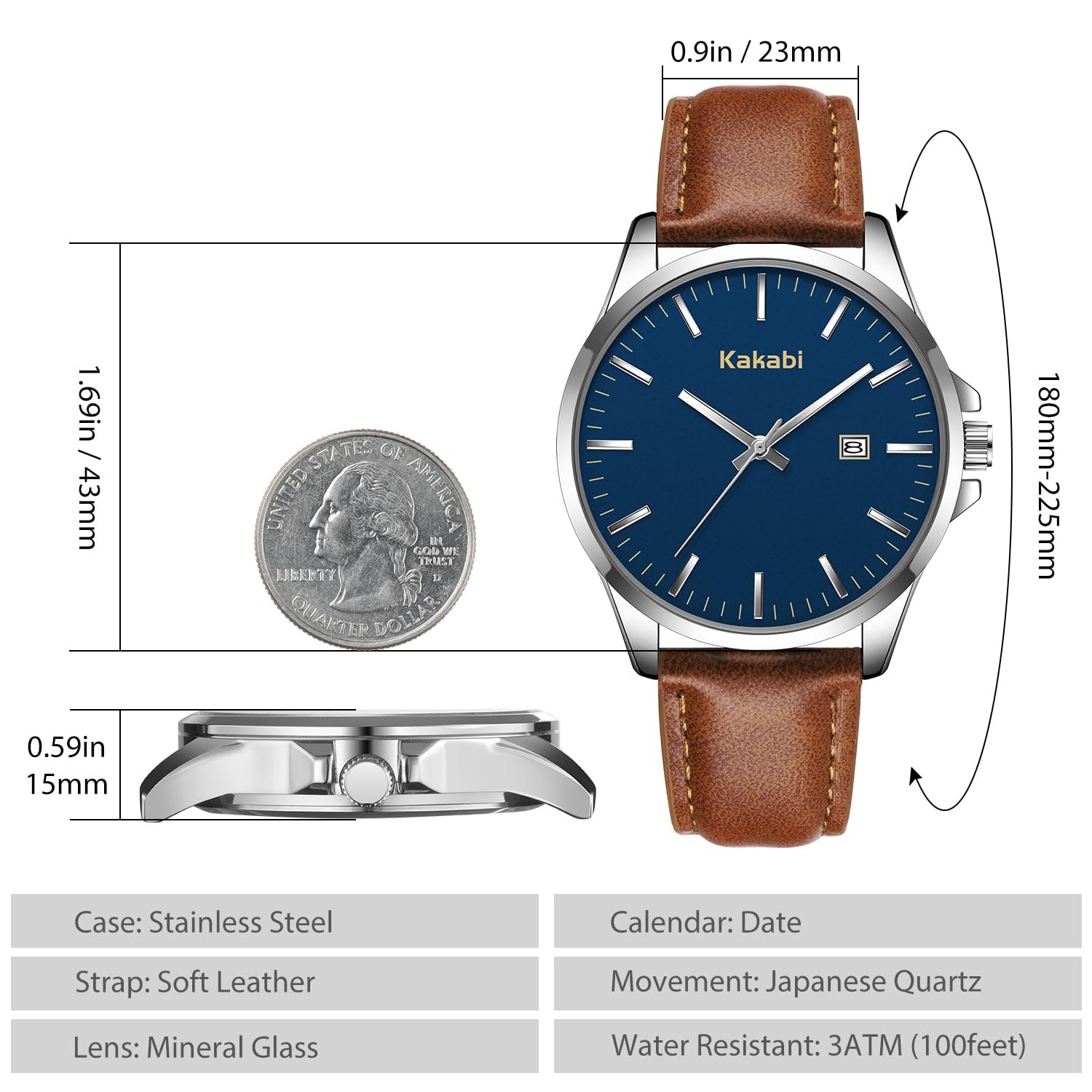 Kakabi Watches for Men, Minimalist Fashion Mens Leather K7303S-BrownBlue-P