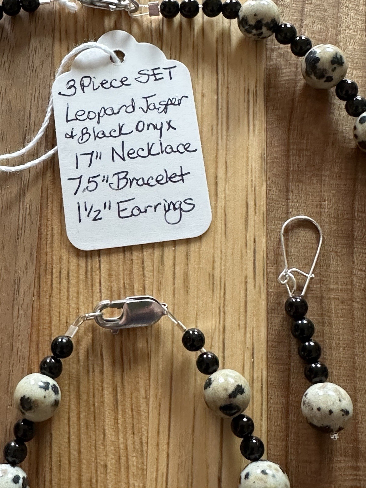 Estate Artisan Leopard Jasper Black Onyx & Sterling 3 Piece Jewelry Set (2.5 Oz)