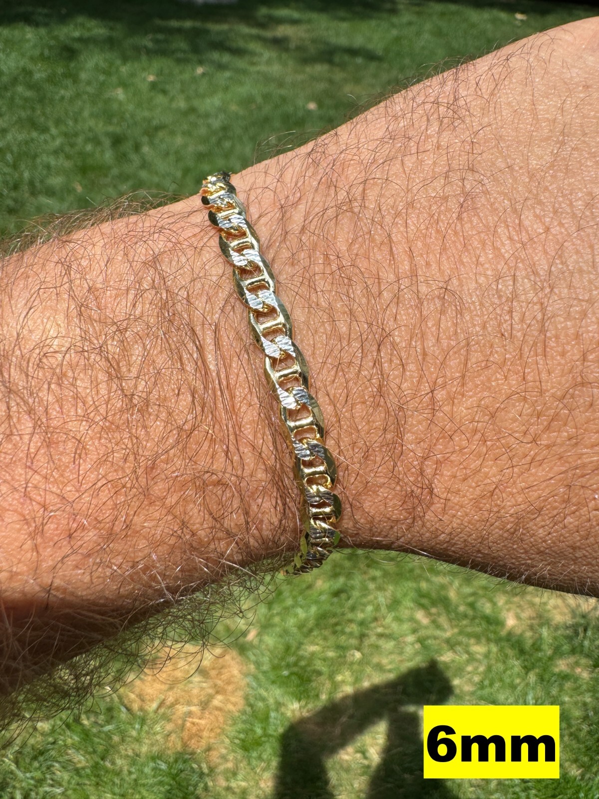 925 Sterling Silver 14k Gold Plated Two Tone Diamond Cut Mariner Chain Bracelet