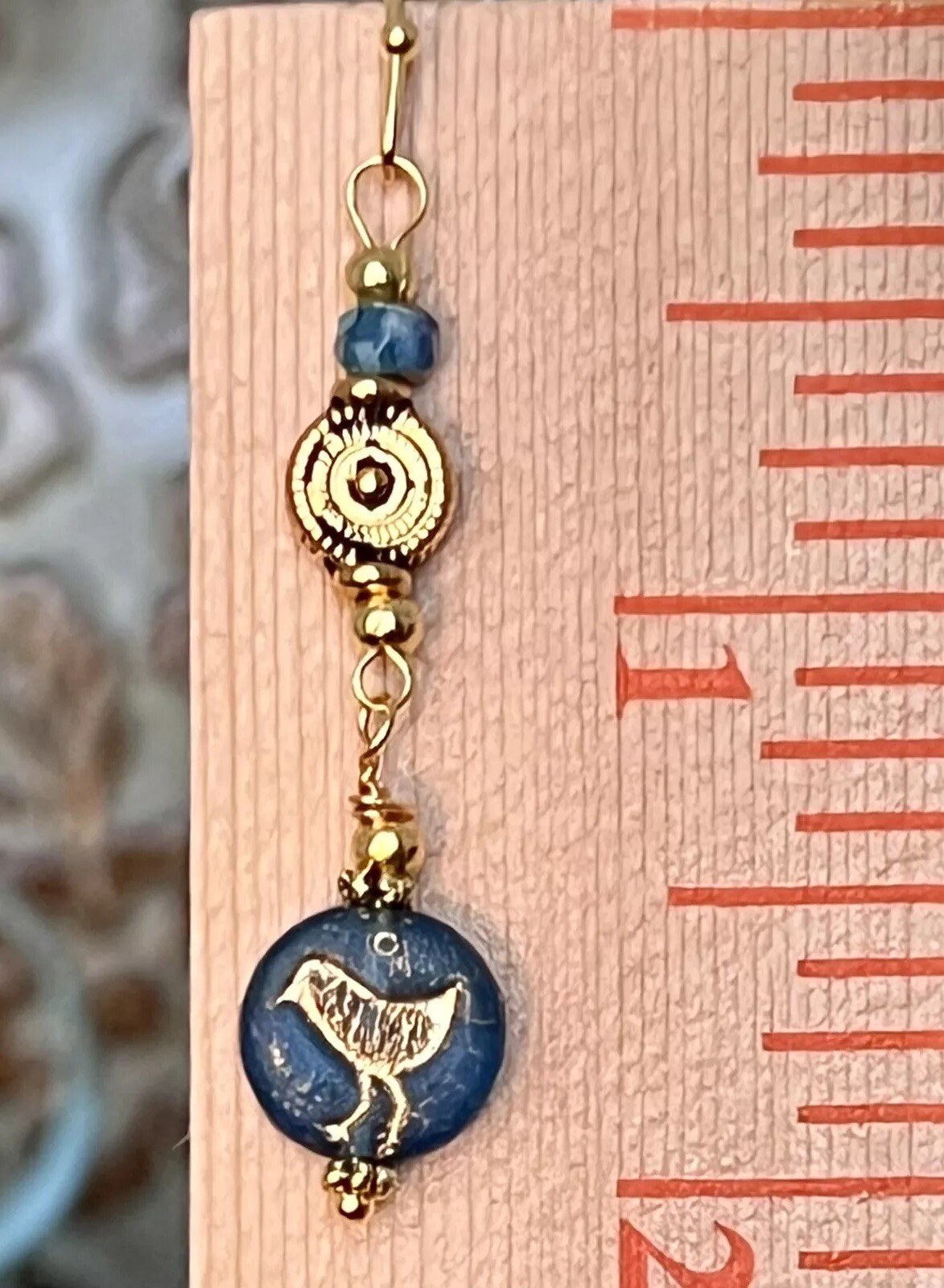Sweet Etched Gold and Blue Bird Earrings. Love. Nature