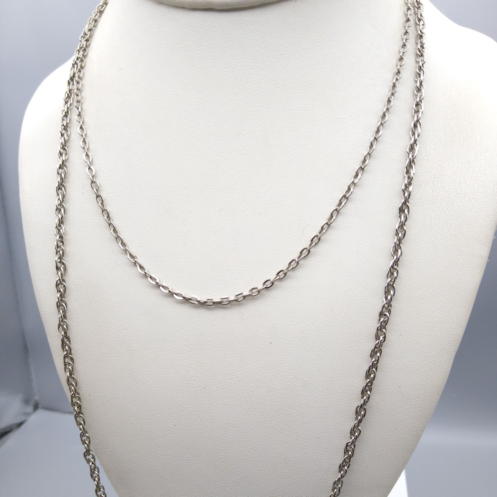 Vintage Double Strand Chain Necklace, Silver Tone Basic Perfect for Layering