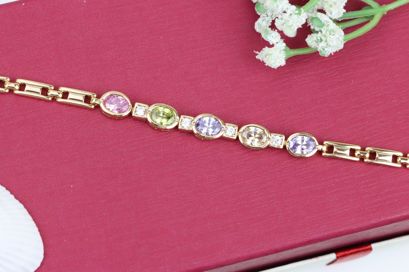 Rose Gold Plated Adjustable Bracelet, XPBL0755 Elegant Oval Multicolor Gem