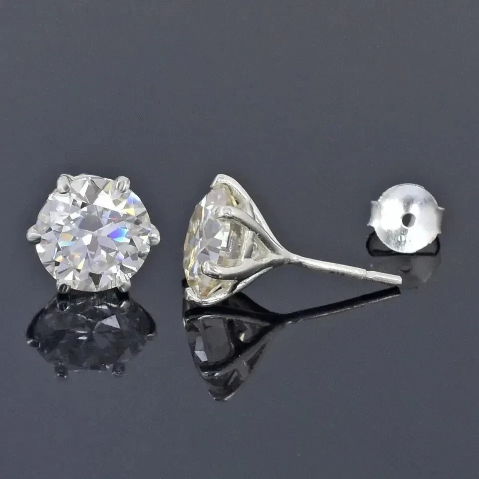 RARE 13.00 Ct Certified Round White Diamond Solitaire Studs In 925 Silver.