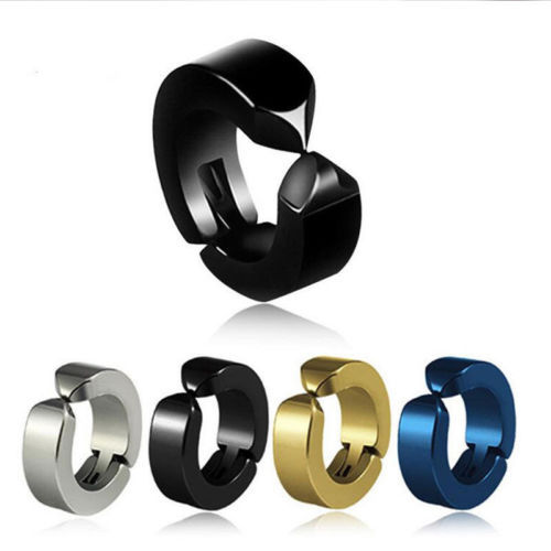 Non-Piercing Clip On Fake Mens Boy Ear Stud Cuff Hoop Earrings Stainless Steel