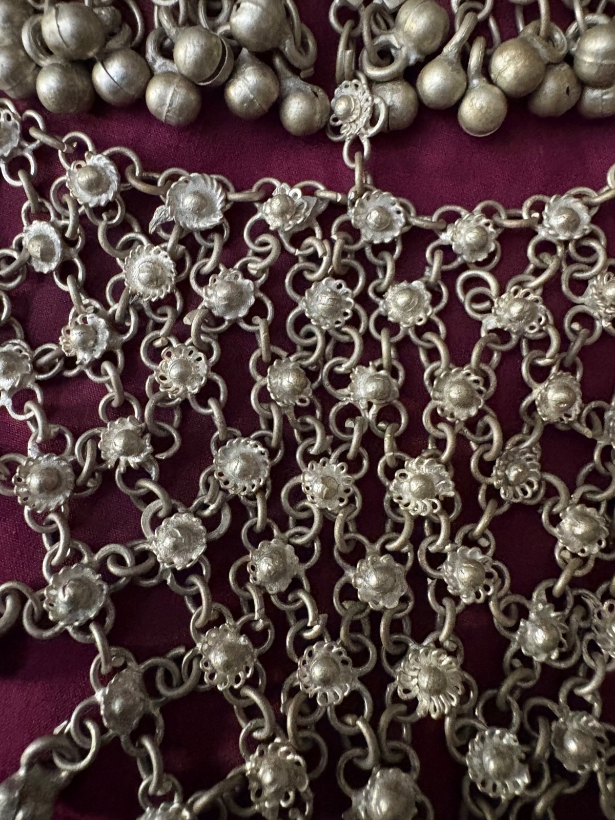 Afghan Kuchi Silver Toned Bracelet Waterfall Design with Connected Finger Ring