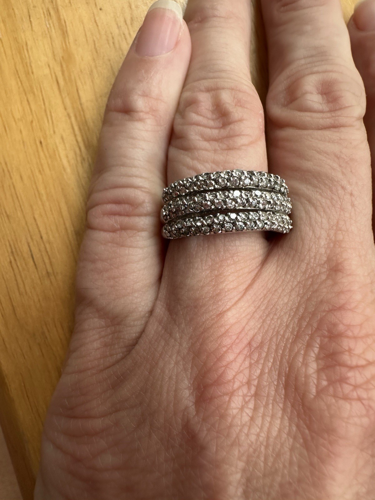 Beautiful Three Row White Topaz Right Hand Ring Size 7 1/2