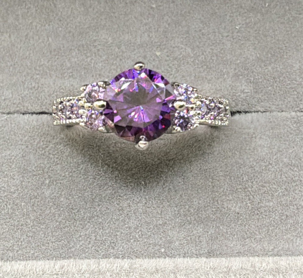 AMETHYST RING – 8mm Or 2.0ctw – Amethyst Accent Stones – .925 Sterling Silver !!
