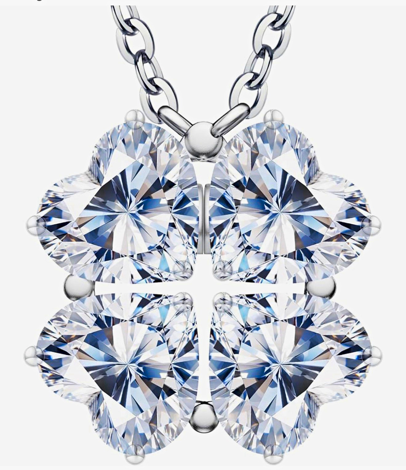FULLOVE Moissanite Heart Clover Pendant Necklace 925 Silver 18+2″ Adjustable