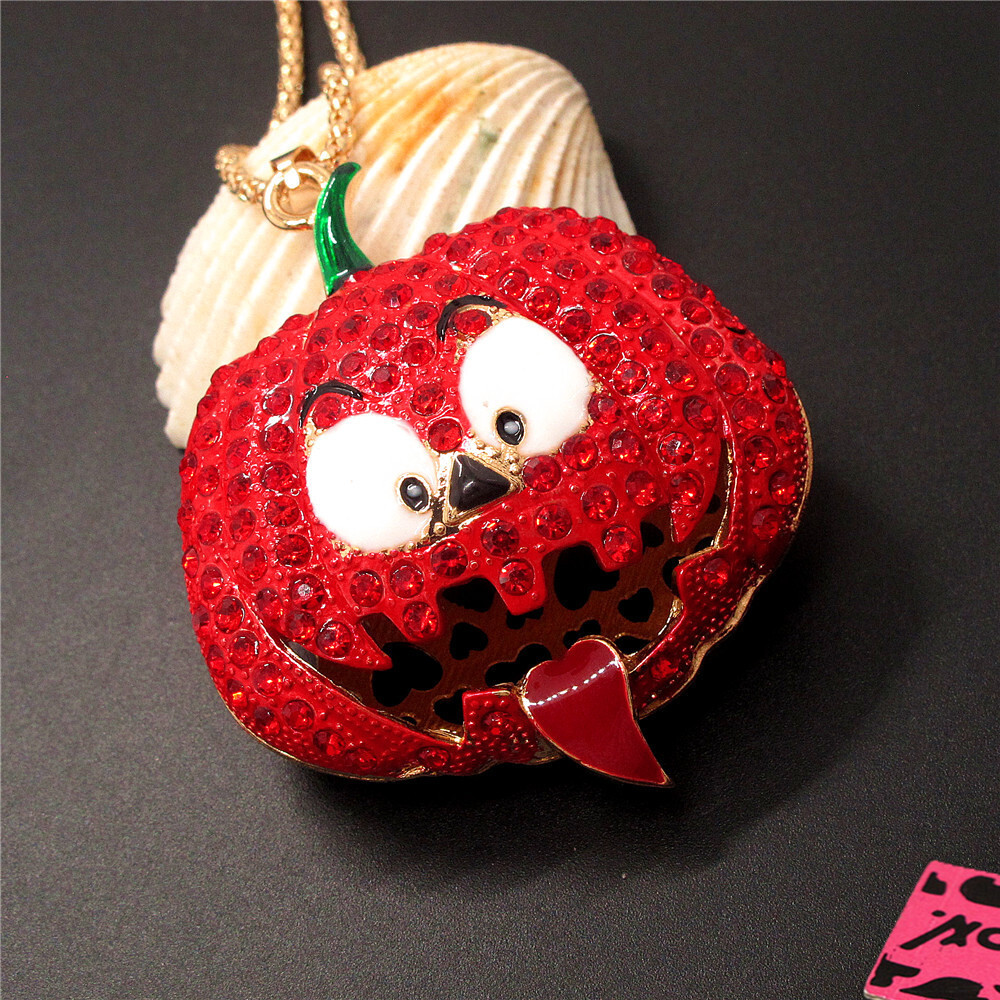 New Red Crystal Halloween Pumpkin Fashion Women Pendant Sweater Necklace