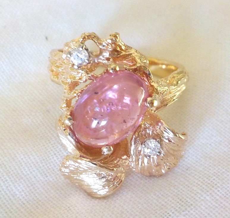 14K Yellow Gold Natural Pink Gemstone Diamond Ring – 6.80 gms, Sz 5.25, 2.36 ctw