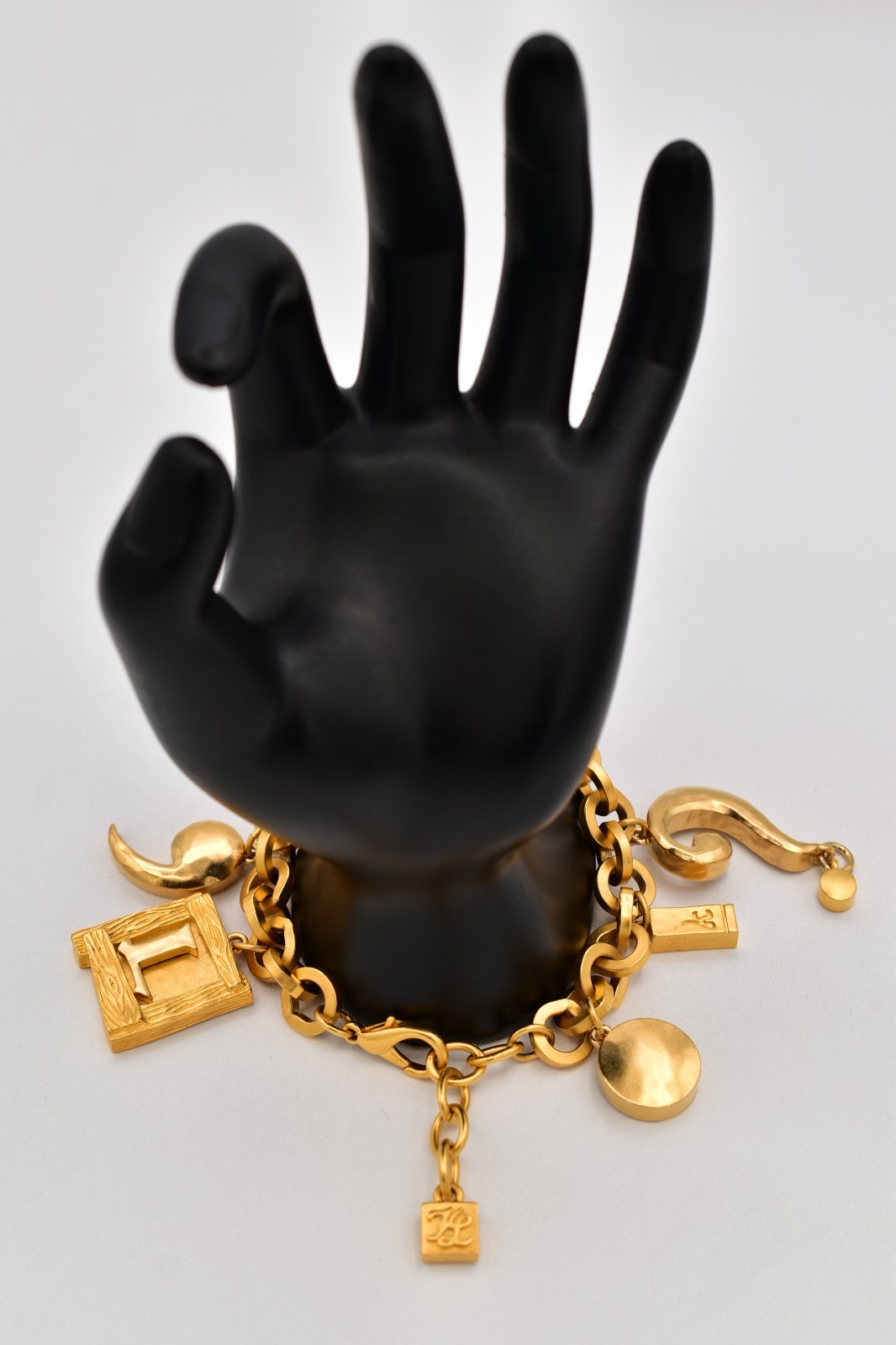 Karl Lagerfeld Vintage Charm Bracelet Brushed Gold Matte Chunky Runway 9 G2U