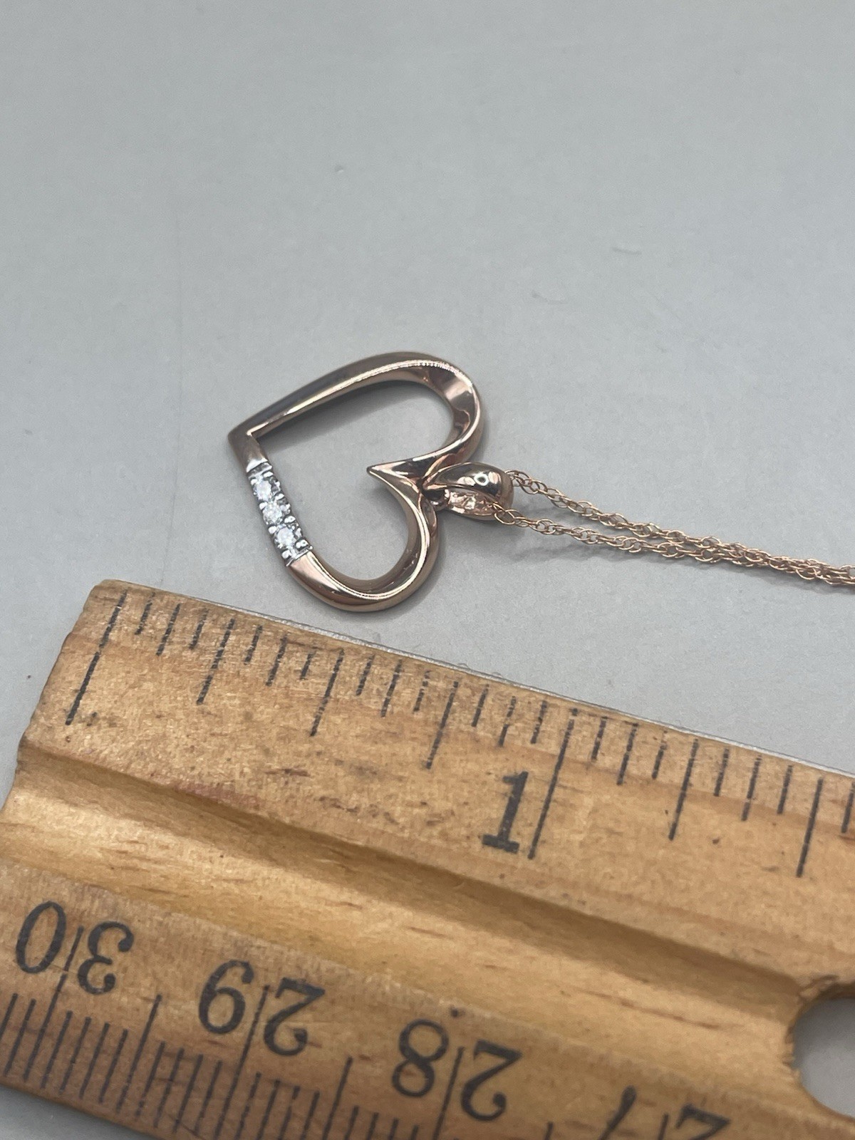 Zales 10k Rose Gold Diamonds Heart Pendant Love Chain 18” Necklace NIB 1.29g