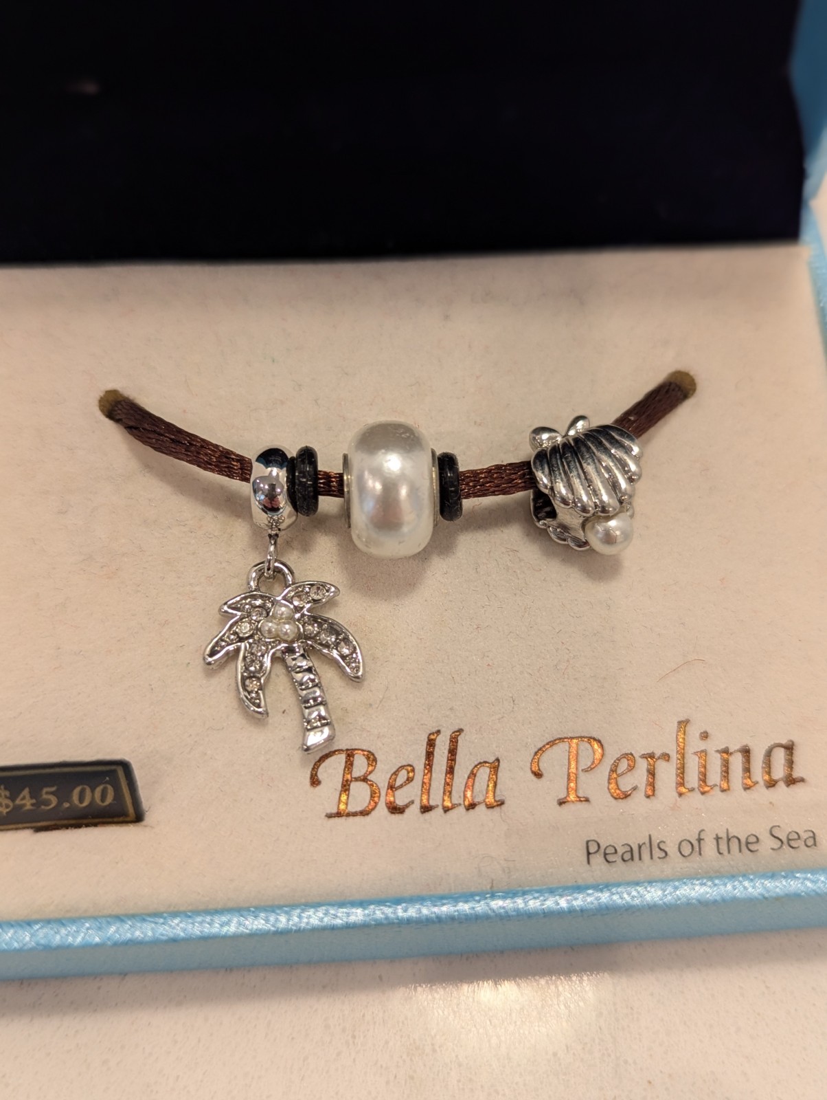 Bella Perlina Pearls Of The Sea Charms Silver Palm Clam W/Pearl Rhinestone…