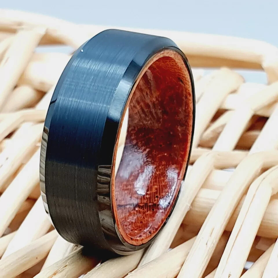 Wood Inside Black Tungsten Promise Ring For Men Women Anniversary Gifts for Her