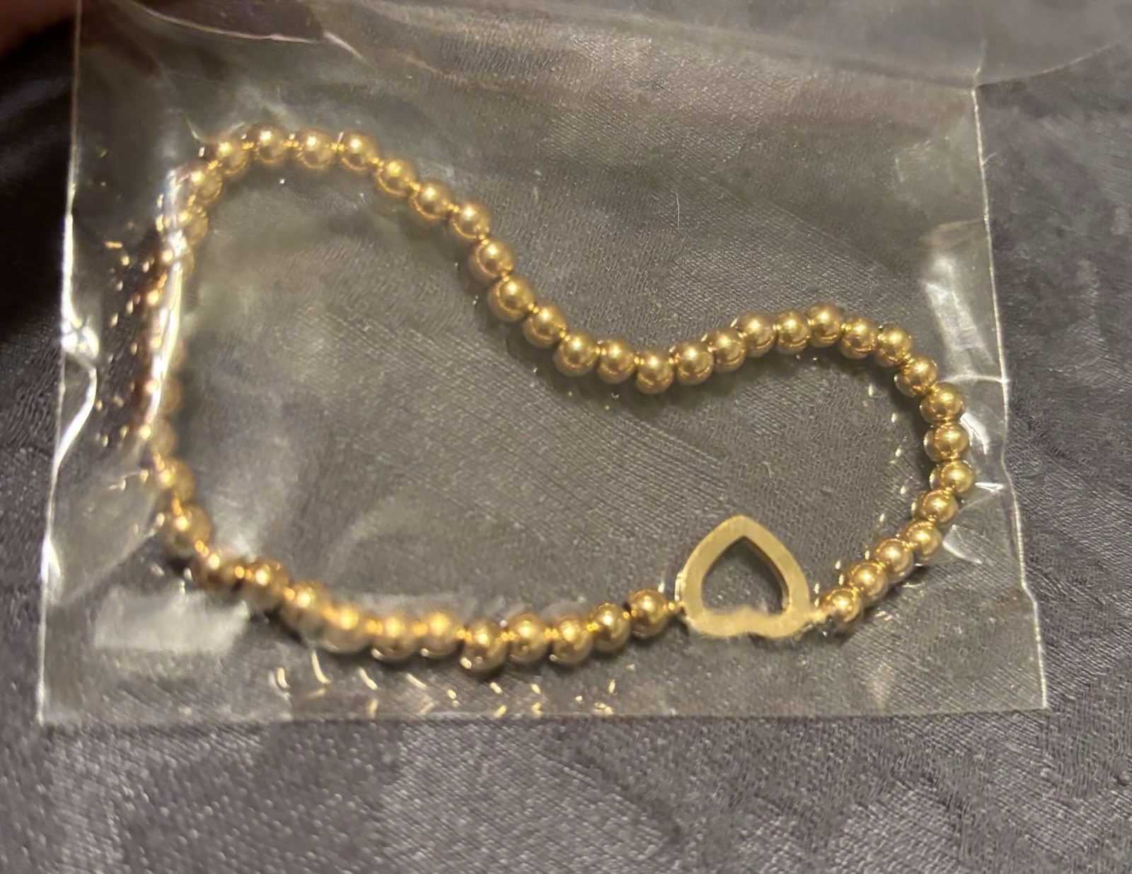 18k PVD Gold Stainless Steel Beaded Bracelet with Open Heart And Clear Stones