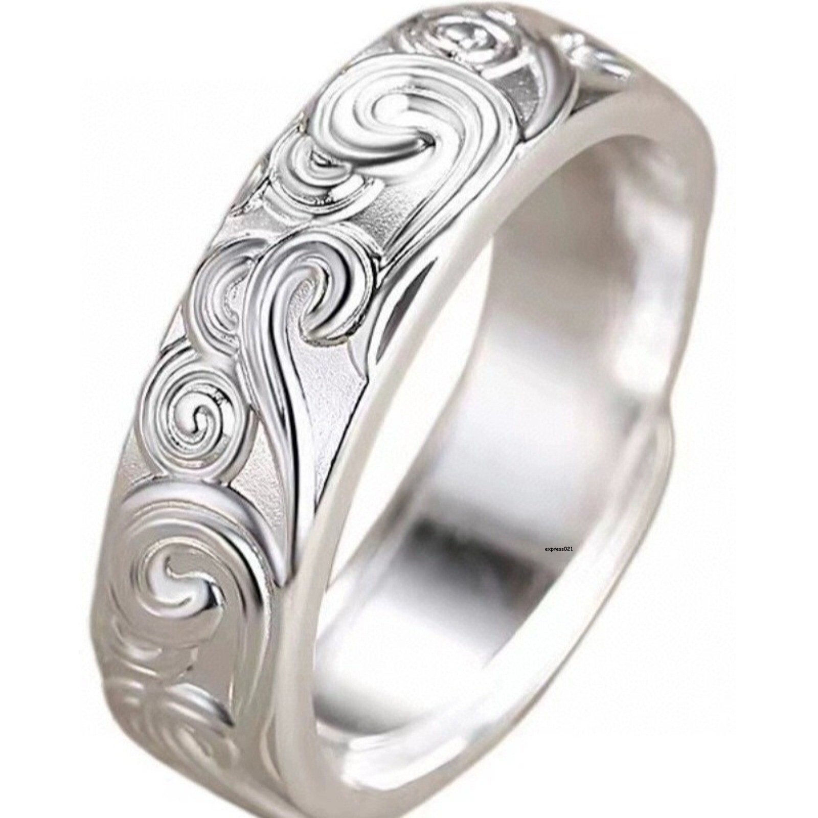 Pure 999 Fine Silver Band Lucky Men Women Gift Carved Auspicious Cloud Ring 6.4g