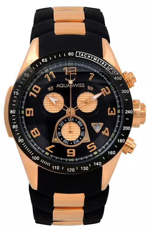 Aquaswiss Mans 80G6H015 Rosegold Trax 6H Chronograph Black Dial Watch