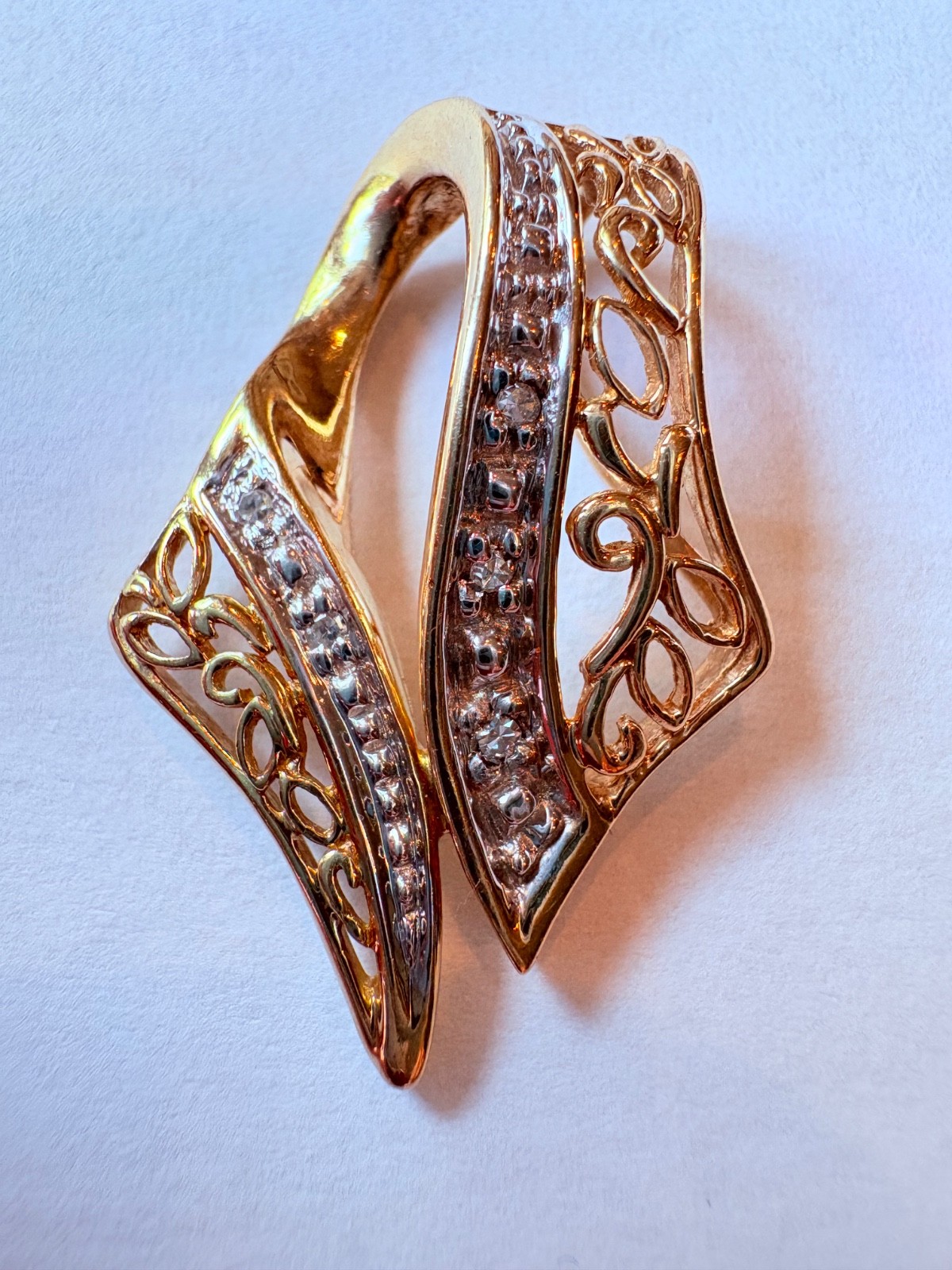 10K Yellow & White Gold Slide Pendent w 5 Round Cut Diamonds