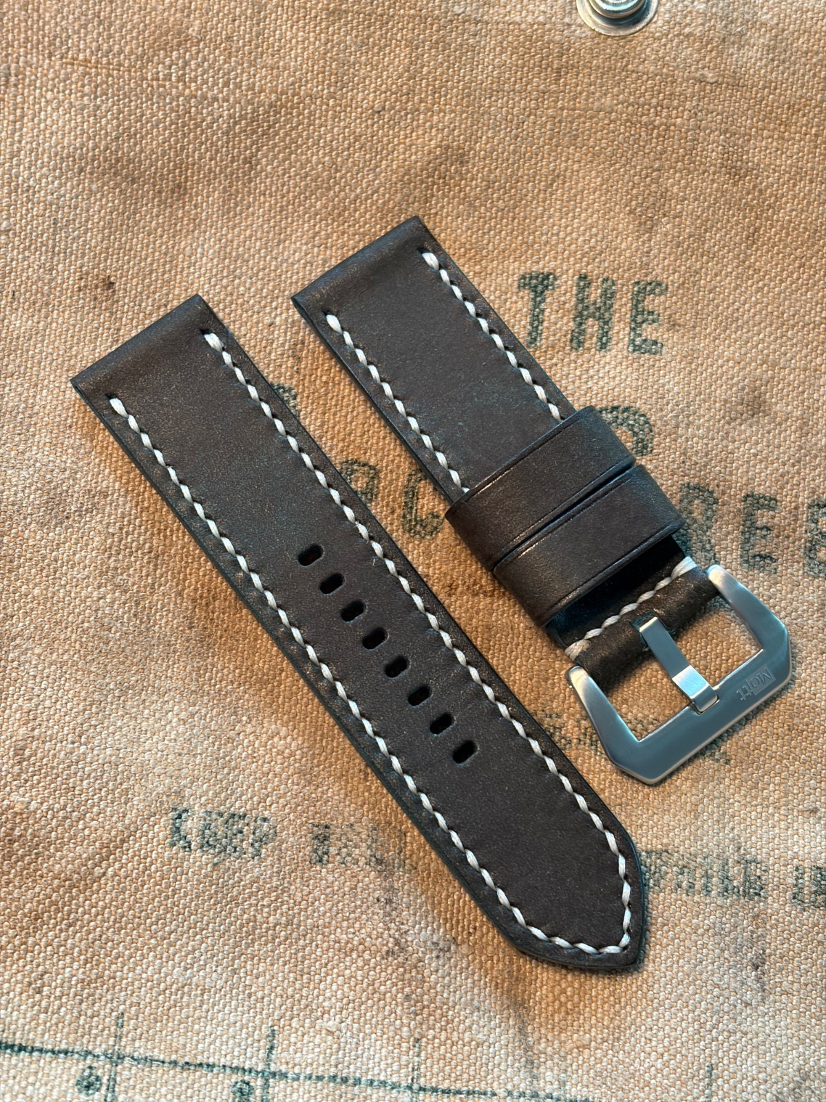 26mm Dark Blue Abyss Habana Handmade Leather Watch Strap Cream Panerai 85/135