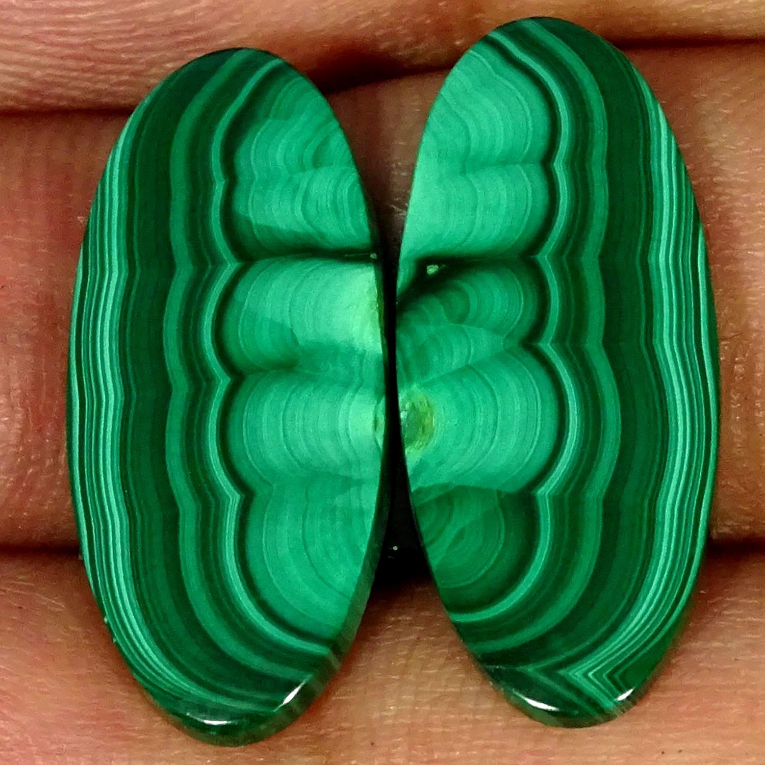 20.50Cts 100% Natural Malachite Pair Oval Cabochon Gemstone 11X25X3MM
