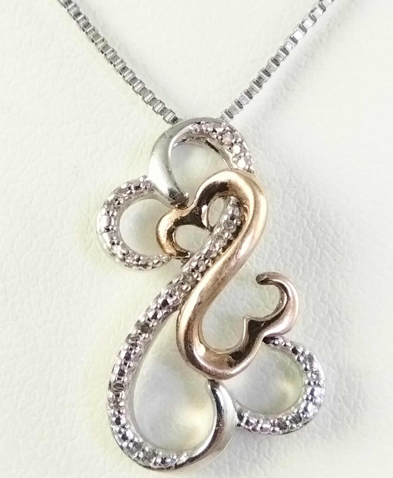 Jane Seymour Open Heart Diamond Sterling Silver 10K Gold Pendant Necklace 19″