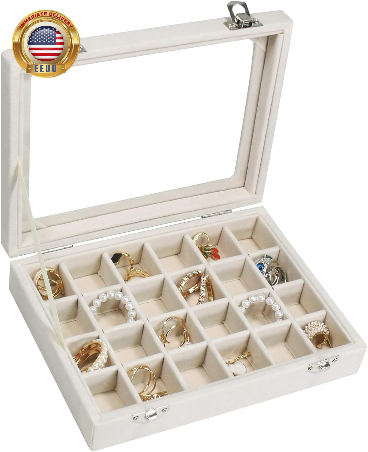 Velvet Jewelry Box 24 Grid Jewelry Ring Display Organiser Box Tray Holder Earrin