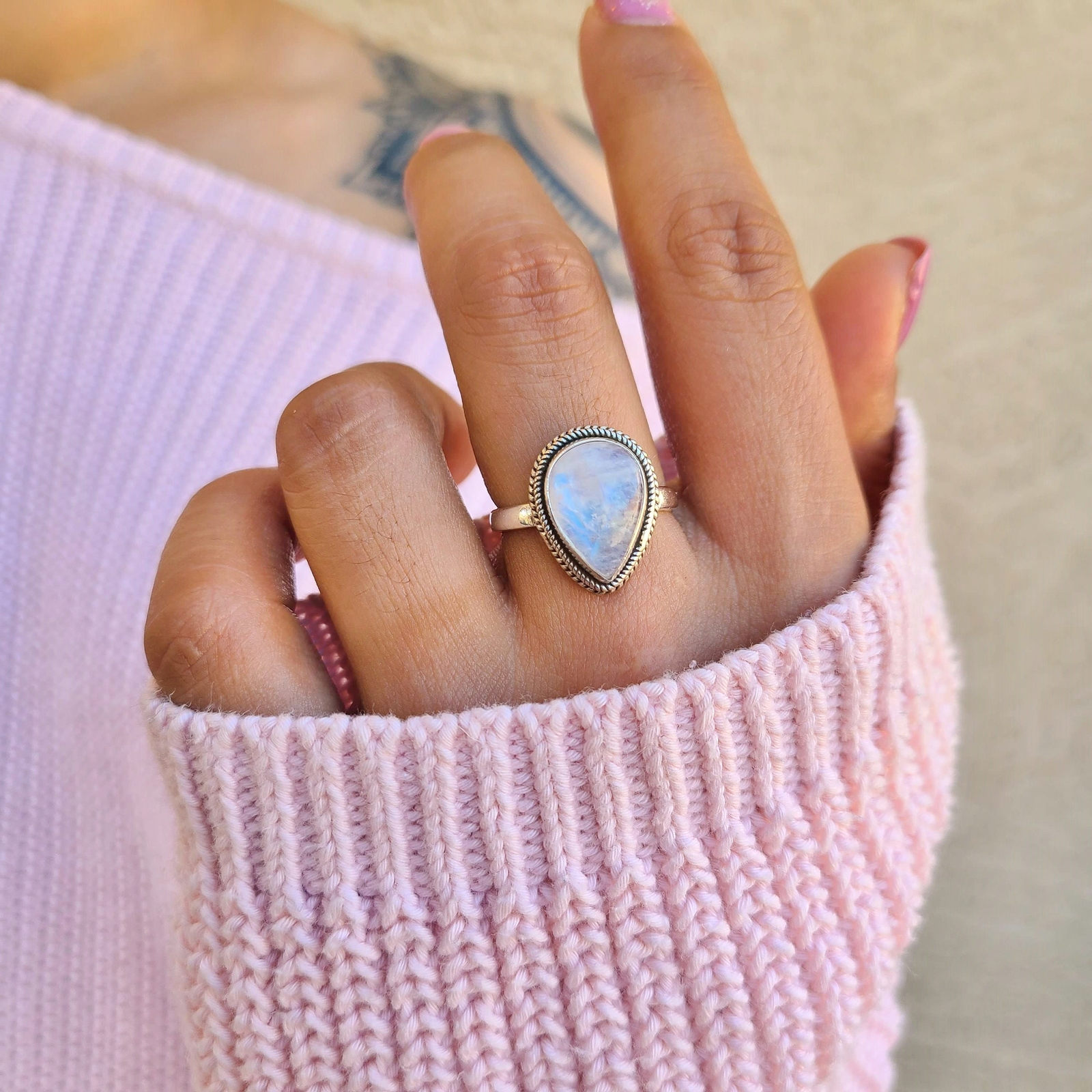 Genuine Moonstone 925 Sterling Silver Pear Shaped Ring Hand Made Ships From USA
