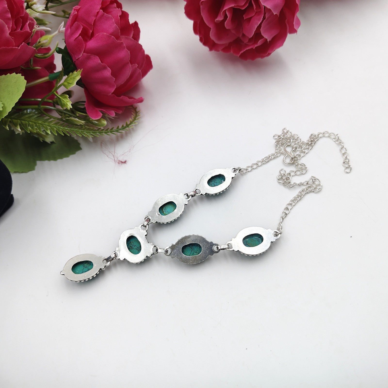 Blue Turquoise Gemstone Handmade 925 Sterling Silver Jewelry Necklace Sz-17-18″