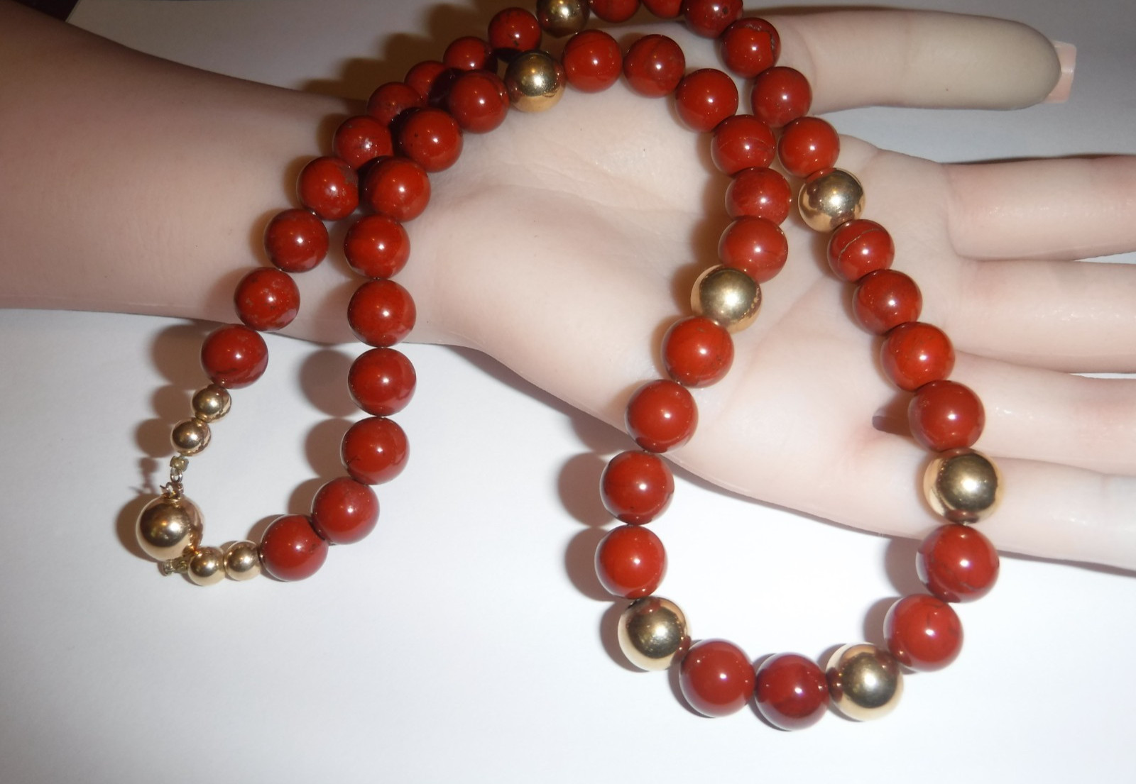 Estate 10 m/m Carnelian Bead Necklace (11) 14 K Gold Beads (7) 10 m/m (4) 5 m/m