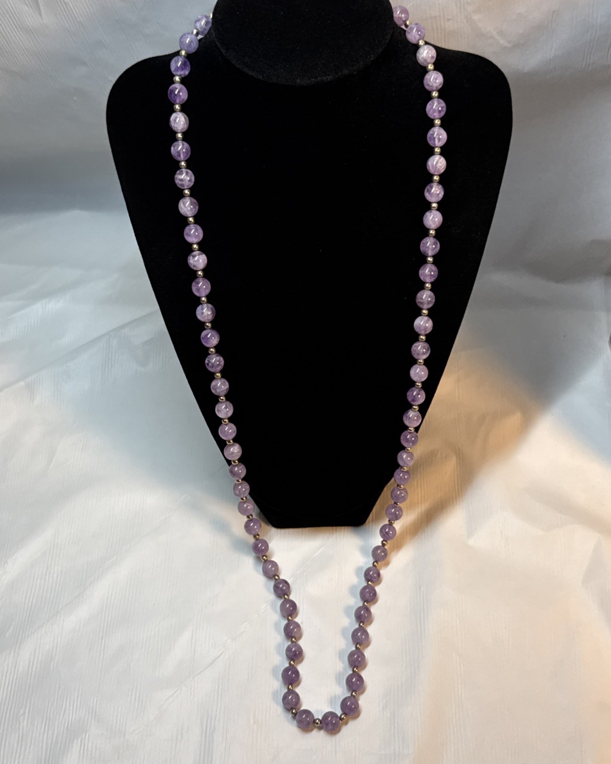 14k GF Purple Amethyst 8mm Stones & Gold Accent Beaded 30in Necklace
