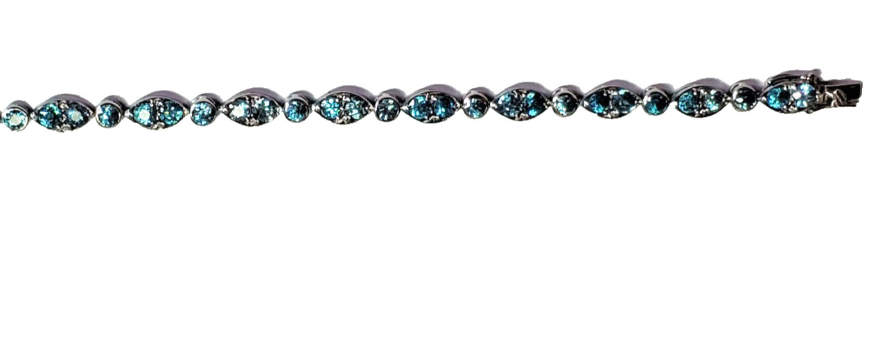 Sterling Silver Blue Topaz Bracelet Marquise Stations Round Stone 6.75 in