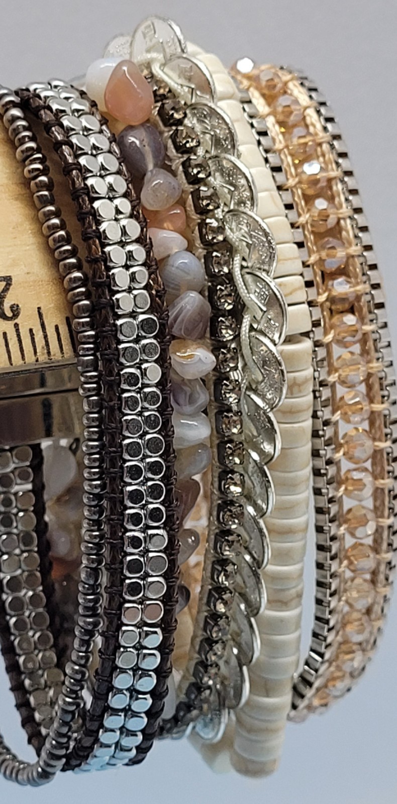 Victoria Emerson Natural Beaded Wrap Cuff Bracelet Multi Strand, Layered Magnet
