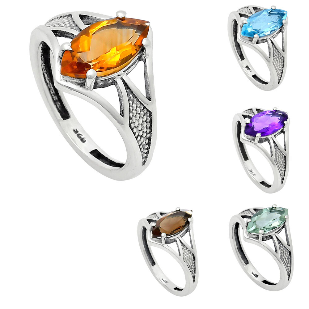 Marquise Gemstone Ring in 925 Sterling Silver Vintage Statement Style AGR1010