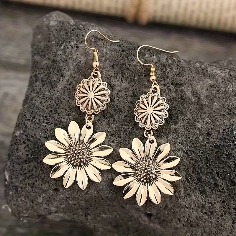 Vintage Bohemian Sunflower Flower Earrings Jewelry Women Holiday Gift