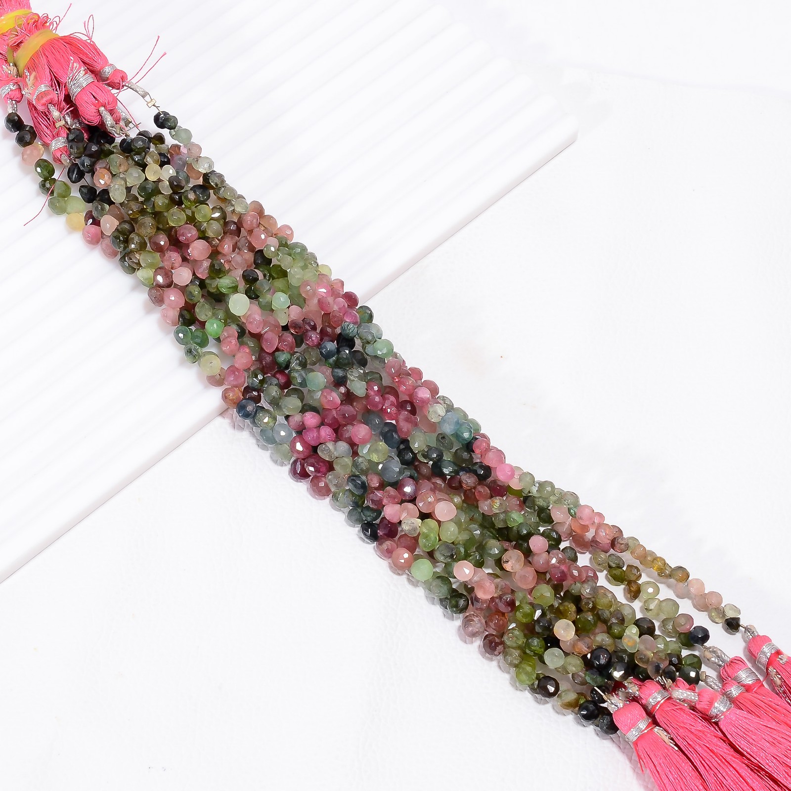 Multi Tourmaline Gemstone Onion Shape Faceted Beads 4X4 5X5 mm Strand 8″ UGB-906